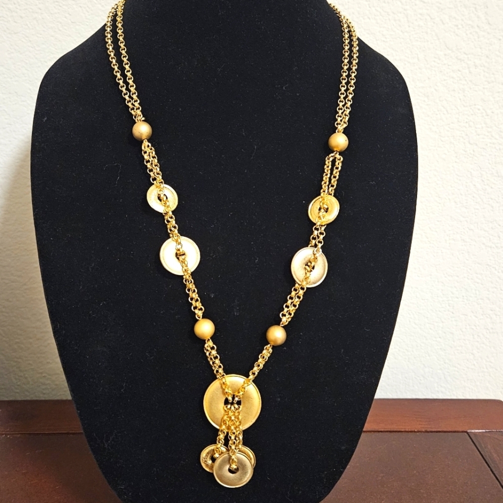 VTG Y2K Casual Corner Gold Tone Disc & Chain Necklace